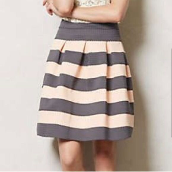 Anthropologie Girls From Savoy Scalloped Striped Ponte Skirt Pink/Grey - Picture 11 of 11